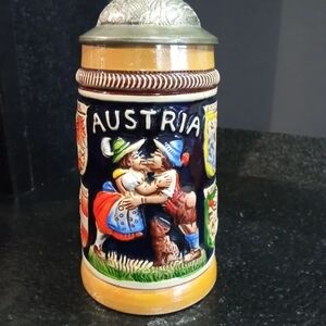 Vintage Austria Ceramic Beer Stein with Kissing Couple